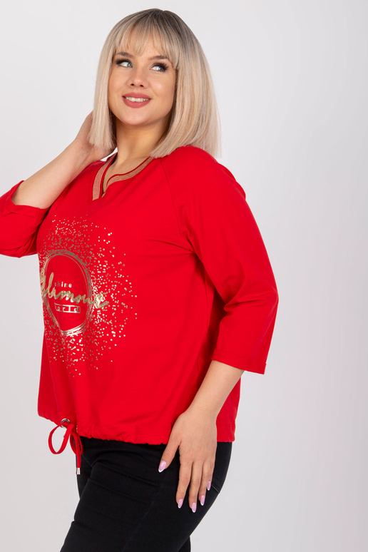 Sarkana plus izmēra blūze ar V veida...