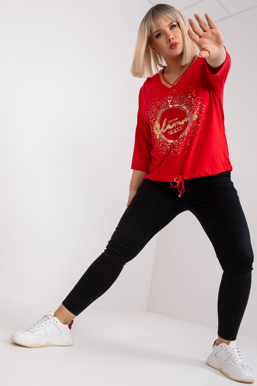 Sarkana plus izmēra blūze ar V veida...