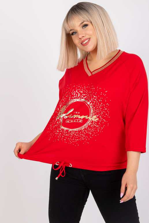 Sarkana plus izmēra blūze ar V veida...