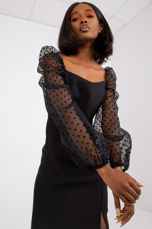 Melna kokteiļkleita ar pufām piedurknēm