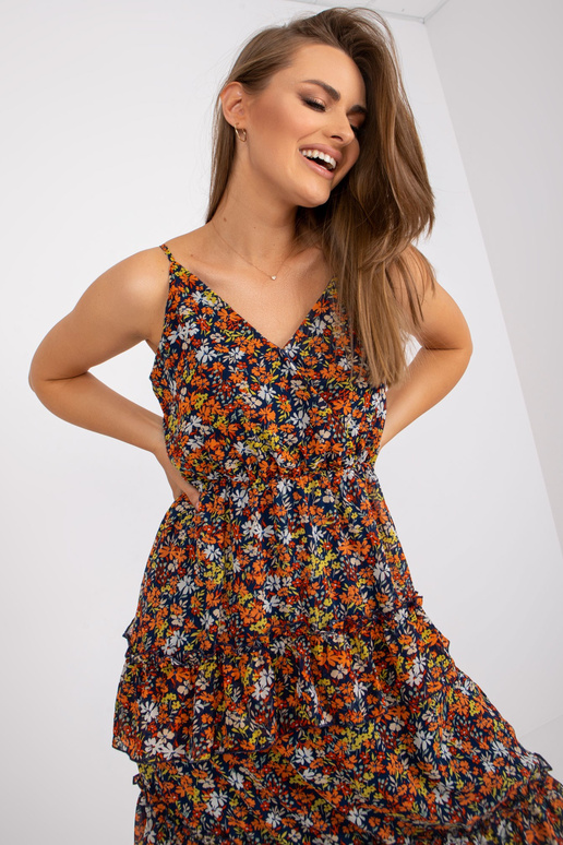 Tumši zila maxi kleita ar ziedu lencītēm