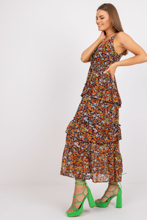 Tumši zila maxi kleita ar ziedu lencītēm