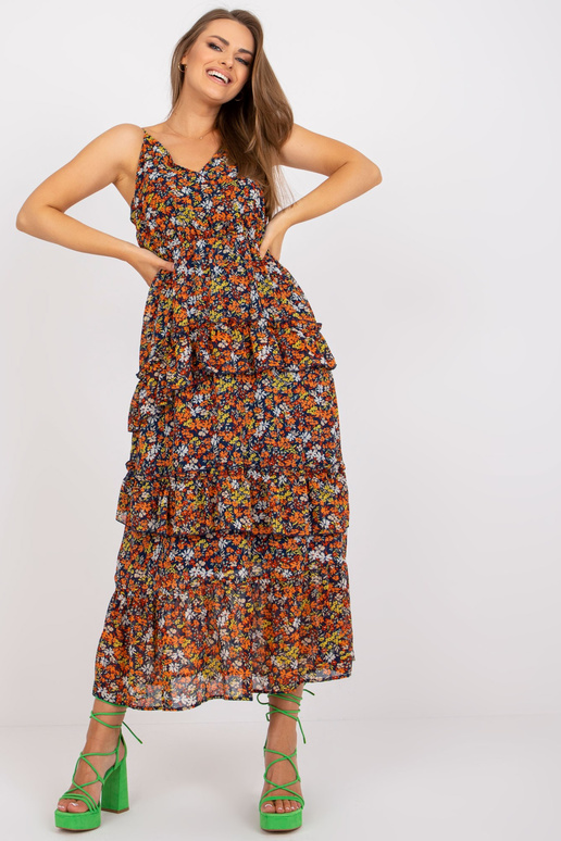 Tumši zila maxi kleita ar ziedu lencītēm