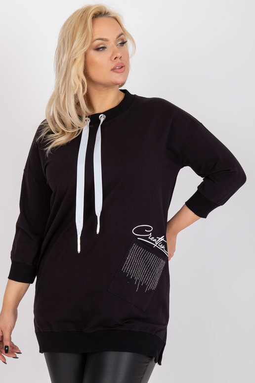 Melna plus izmēra kokvilnas tunika ar...