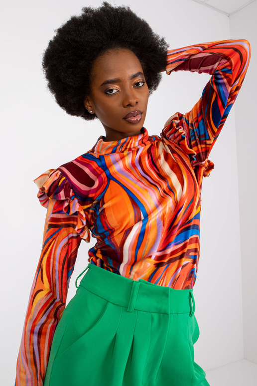 Oranža velūra blūze ar volāniem Lina Oranža velūra blūze ar volāniem Lina