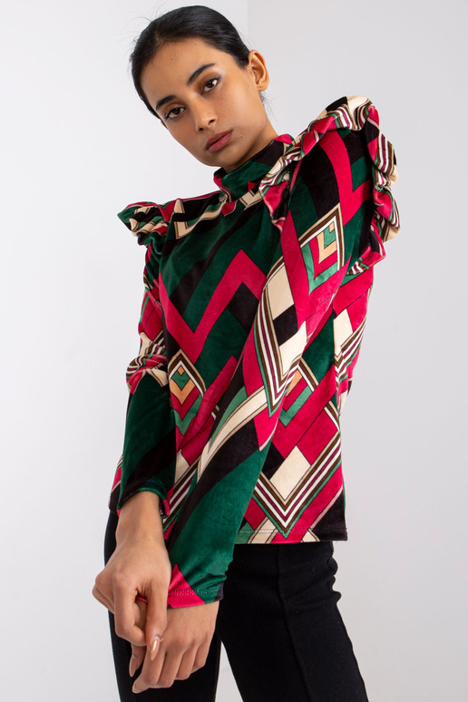 Annabelas zaļi rozā raksta velūra blūze