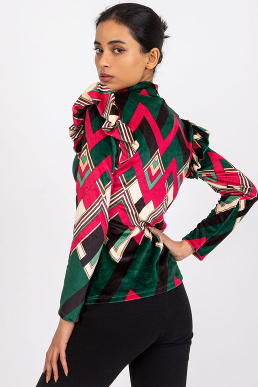 Annabelas zaļi rozā raksta velūra blūze