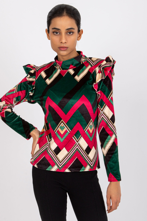 Annabelas zaļi rozā raksta velūra blūze