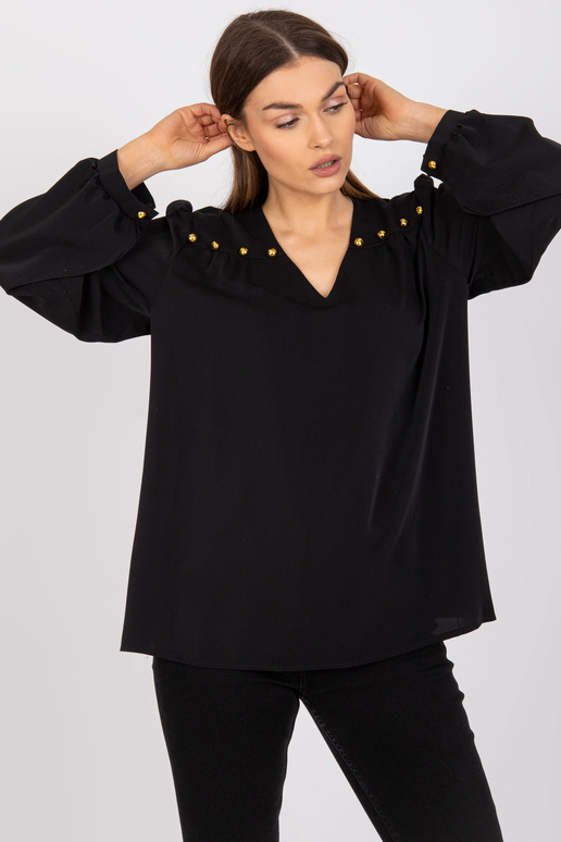 Melna brīva V veida kakla formas blūze