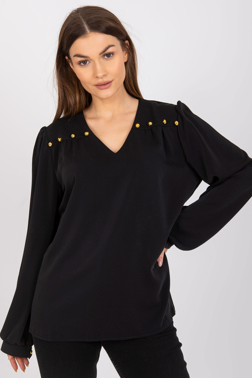 Melna brīva V veida kakla formas blūze