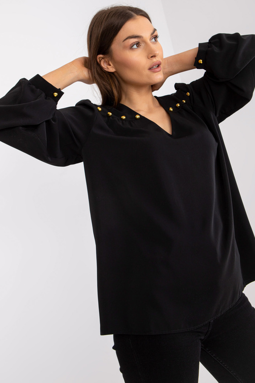 Melna brīva V veida kakla formas blūze