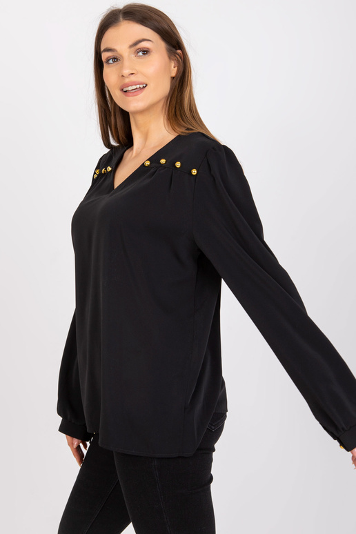 Melna brīva V veida kakla formas blūze