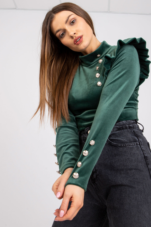 Tumši zaļa velūra blūze ar volāniem...