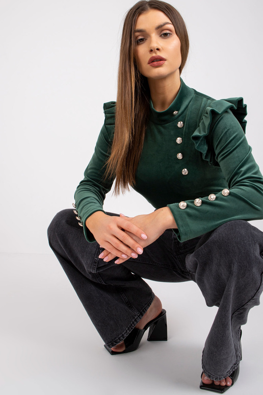 Tumši zaļa velūra blūze ar volāniem...