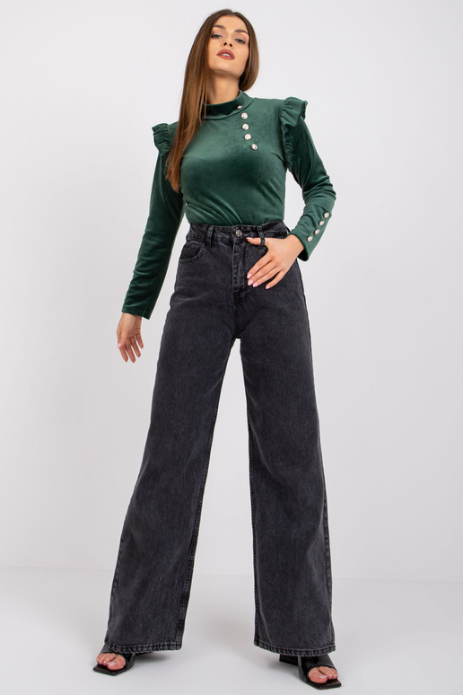 Tumši zaļa velūra blūze ar volāniem...