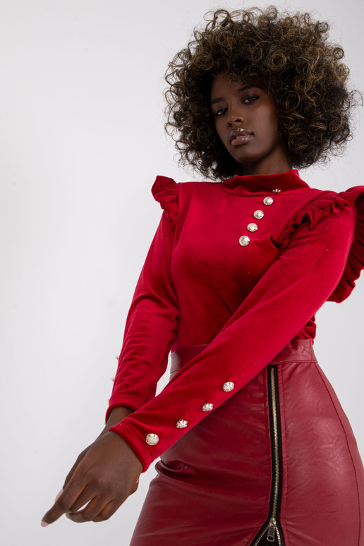 Bordo velūra blūze ar Kapri pogām