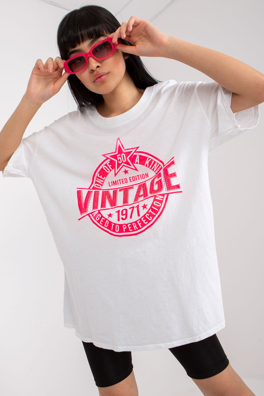 Balts un rozā brīvs T-krekls ar...