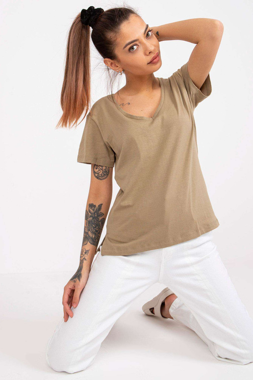 Tumši bēšs kokvilnas t-krekls...