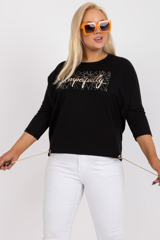 Melna liela izmēra kokvilnas blūze ar... Melna liela izmēra kokvilnas blūze ar...