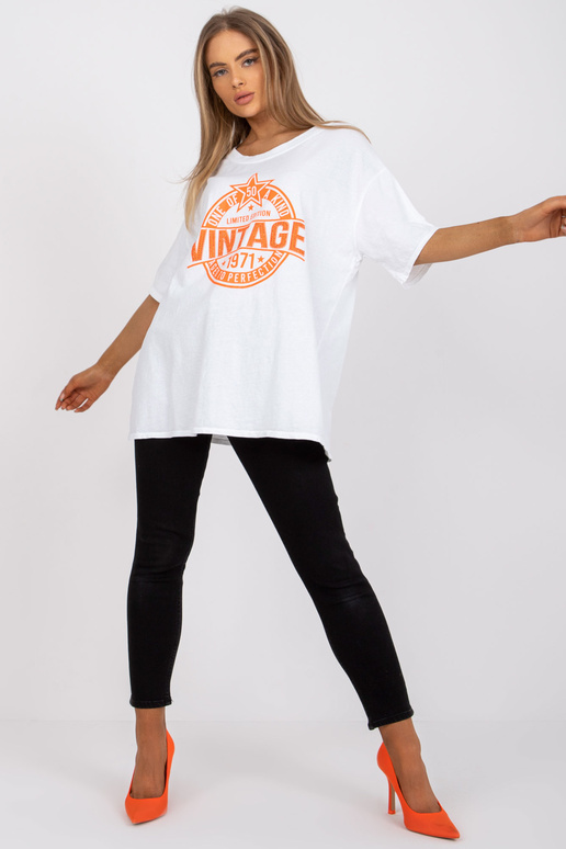 Balts un oranžs kokvilnas t-krekls ar... Balts un oranžs kokvilnas t-krekls ar...