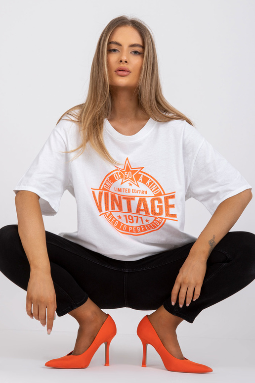 Balts un oranžs kokvilnas t-krekls ar... Balts un oranžs kokvilnas t-krekls ar...