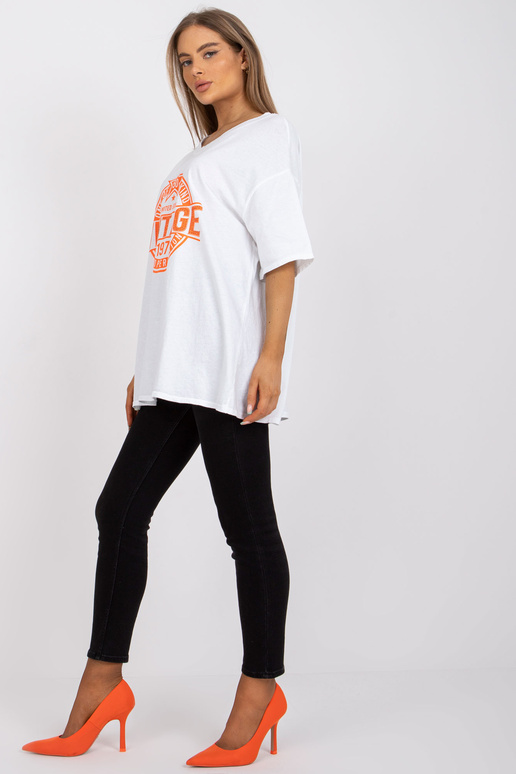 Balts un oranžs kokvilnas t-krekls ar... Balts un oranžs kokvilnas t-krekls ar...