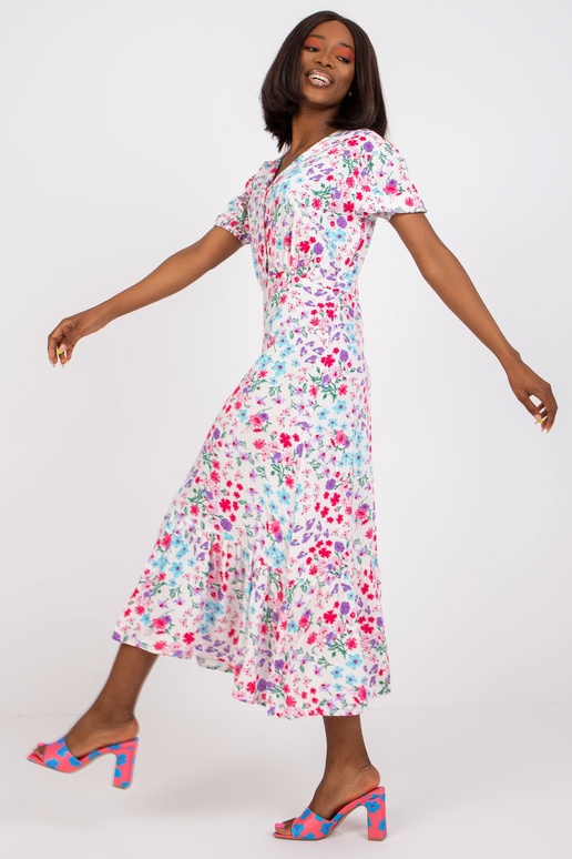 Ecru midi kleita ar ziedu apdruku