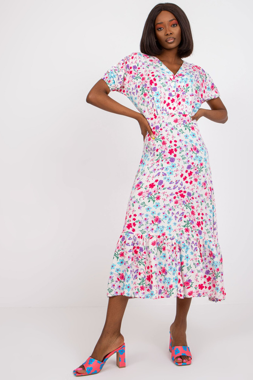 Ecru midi kleita ar ziedu apdruku