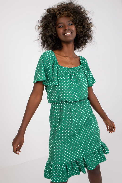 Zaļa kokvilnas punktveida mini kleita...