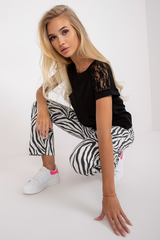 RUE PARIS melna ikdienas kokvilnas blūze