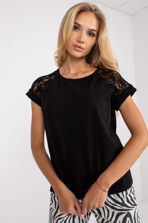 RUE PARIS melna ikdienas kokvilnas blūze