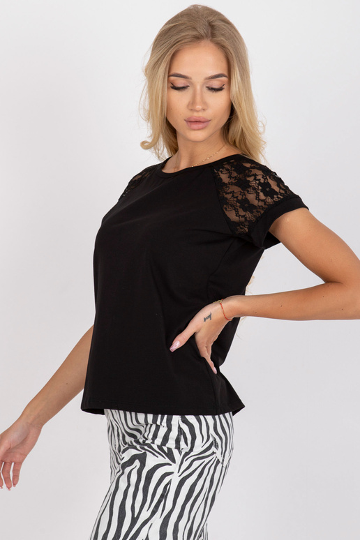 RUE PARIS melna ikdienas kokvilnas blūze