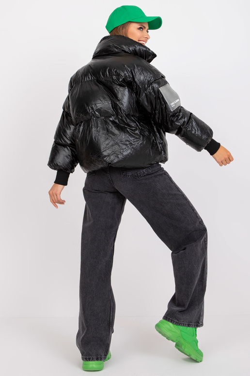 Melna dūnu ziemas jaka bez kapuces