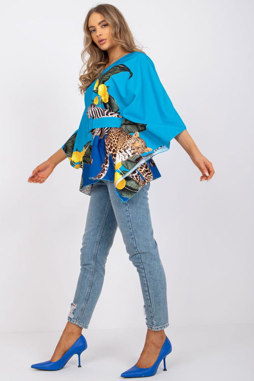 Zila viena izmēra blūze ar jostu