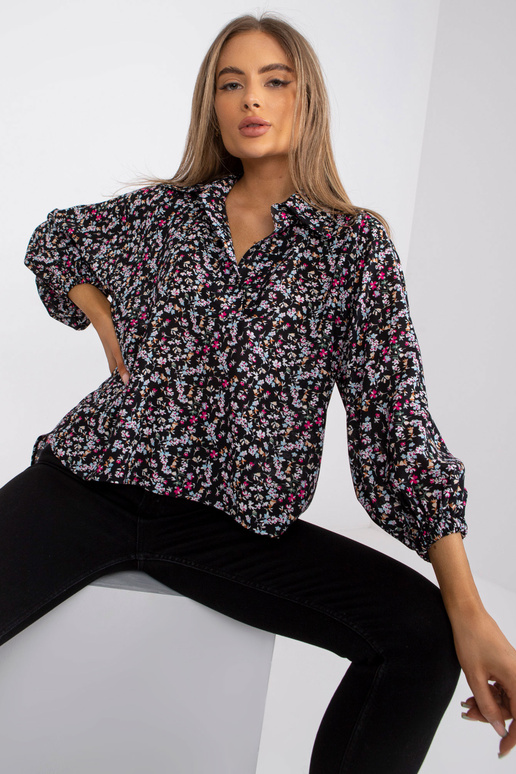 Melna, brīvi pieguļoša blūze ar...