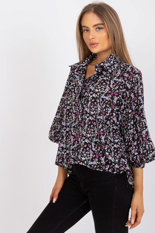 Melna, brīvi pieguļoša blūze ar...