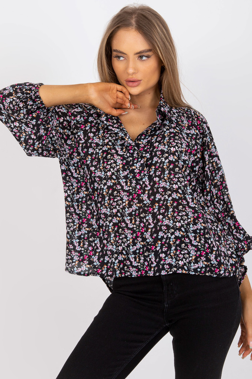 Melna, brīvi pieguļoša blūze ar...