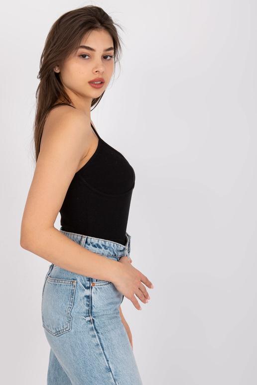 Melns rievotas kokvilnas tops Alla...