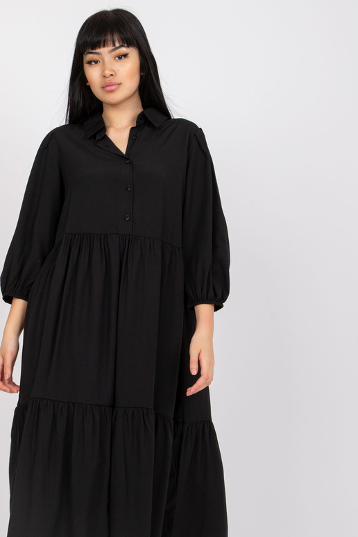 RUE PARIS melna plīstoša flounces kleita