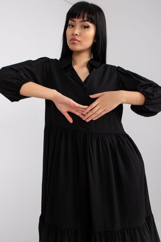 RUE PARIS melna plīstoša flounces kleita