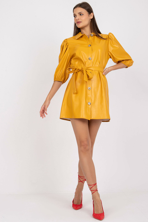 Dzeltena ādas ikdienas kreklkleita