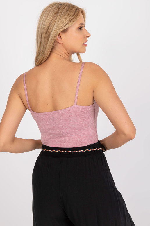 Rozā melanža pamata tops ar lencītēm