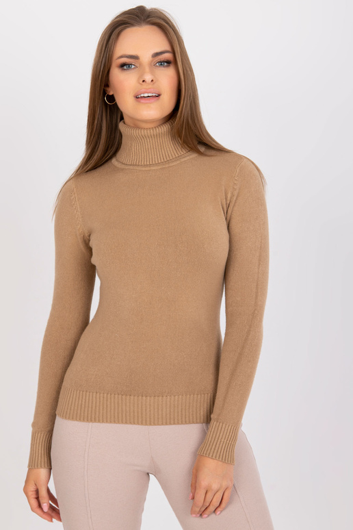 Bēšs pieguļošs džemperis ar apkakli