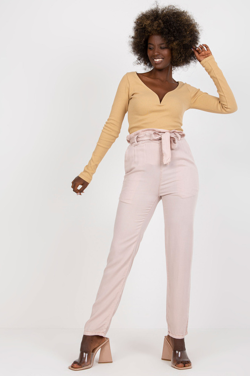 Gaiši rozā sieviešu auduma bikses ar...