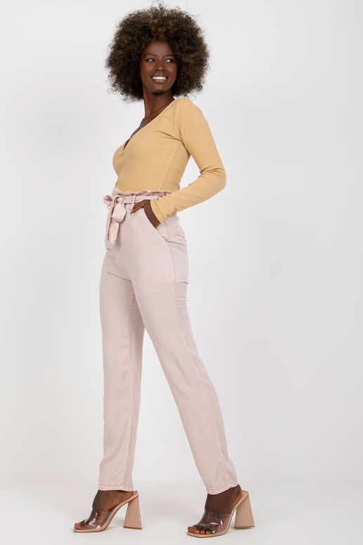 Gaiši rozā sieviešu auduma bikses ar...