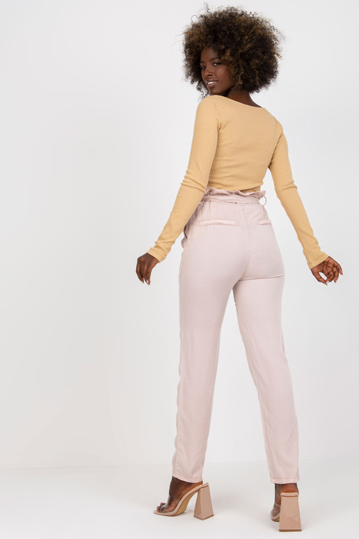 Gaiši rozā sieviešu auduma bikses ar...