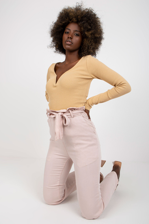 Gaiši rozā sieviešu auduma bikses ar...