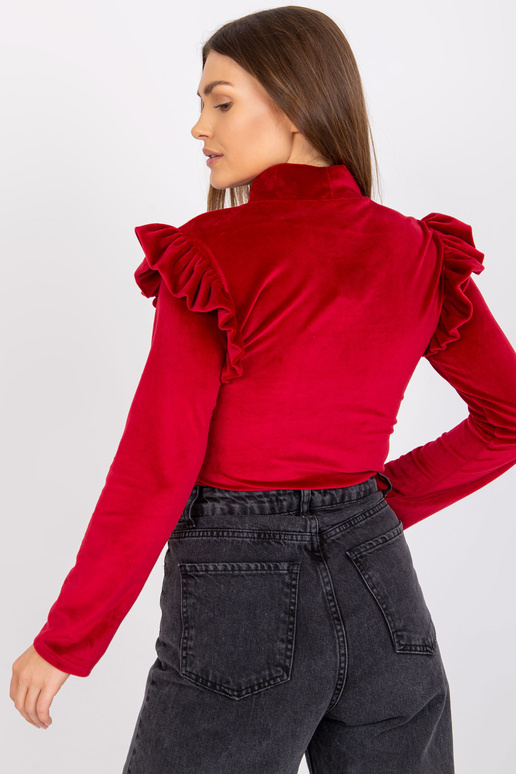 Bordo velūra blūze ar volāniem Eugenie