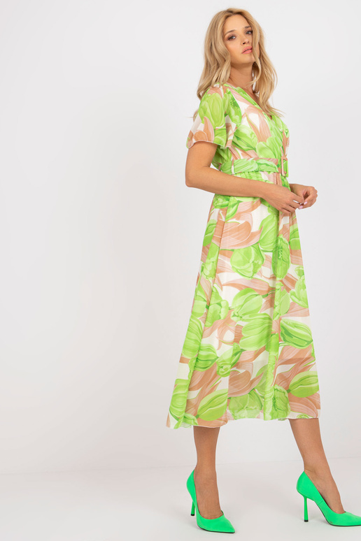 Bēša un zaļa midi kleita ar...