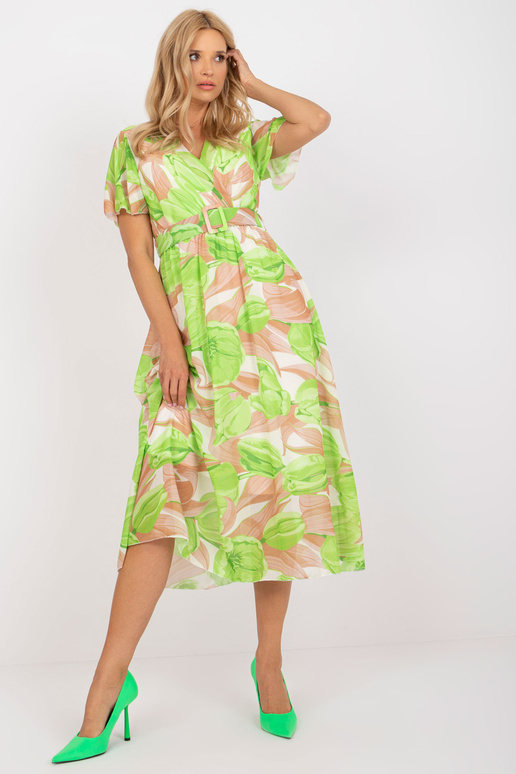 Bēša un zaļa midi kleita ar...